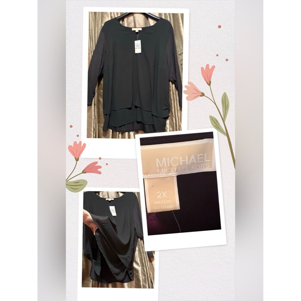 Michael Kors Black Layered Chiffon-Hem Tunic #1916